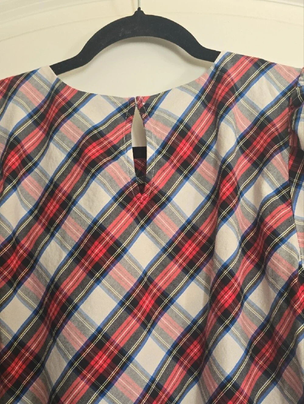 J. Crew Pink, Red & Blue Plaid Puff Sleeve Top Sz XL